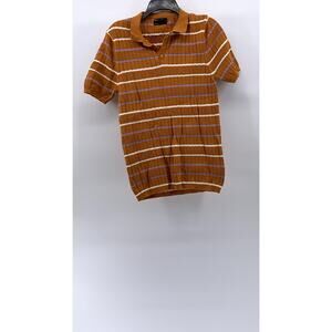 ASOS DESIGN Women's Orange Striped Rib Short Sleeve Polo Top SZ S